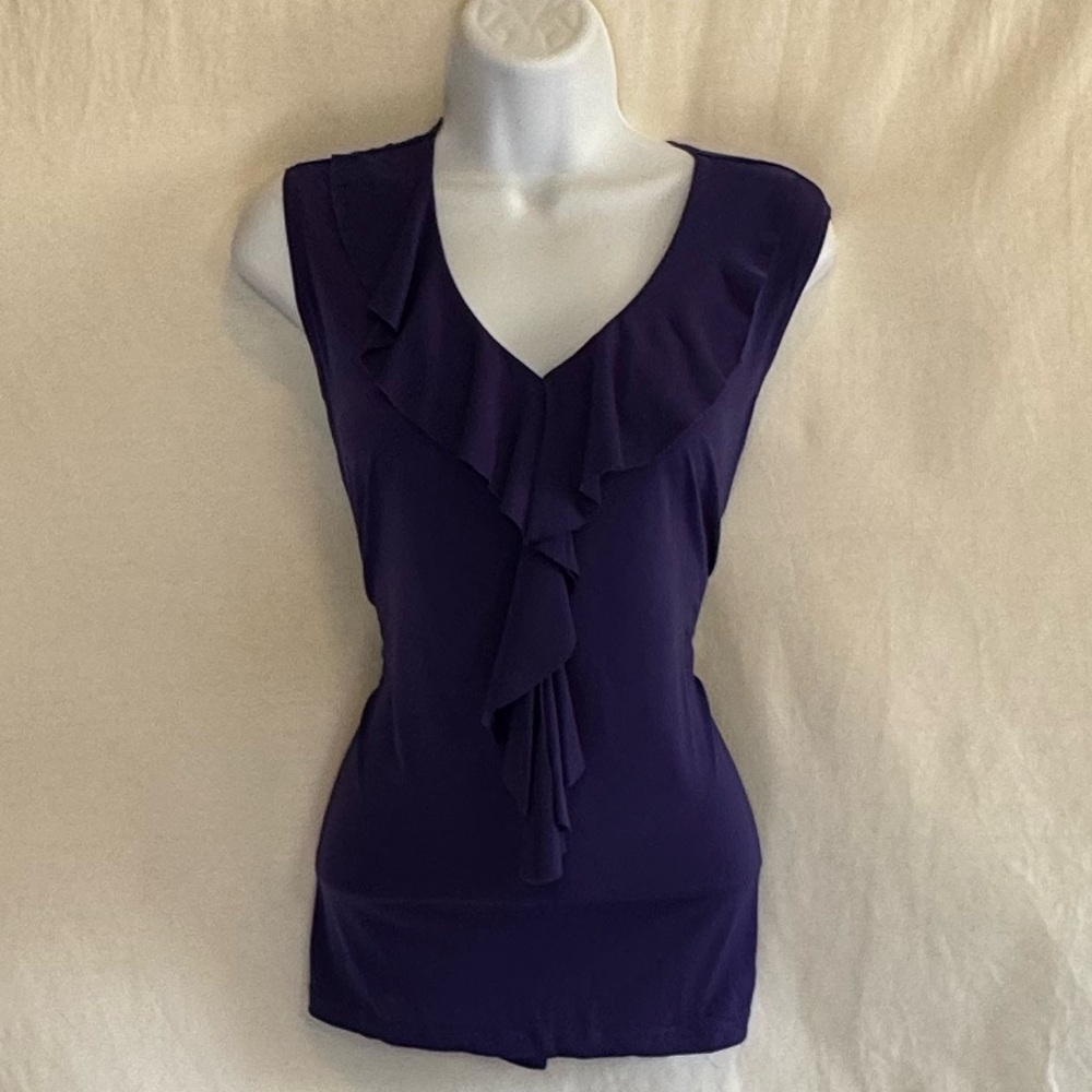 D-46 Harve Benard Purple Ruffled Sleeveless Pullover Summer Blouse Size L